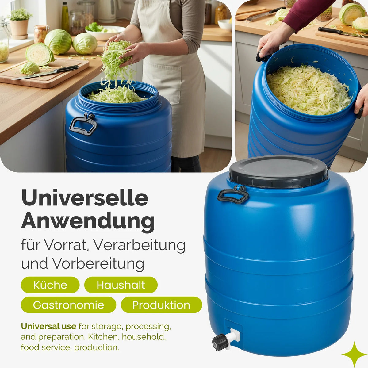 Weithalsfass 60 L HDPE Futtertonne mit Schraubdeckel Blau GD-0186