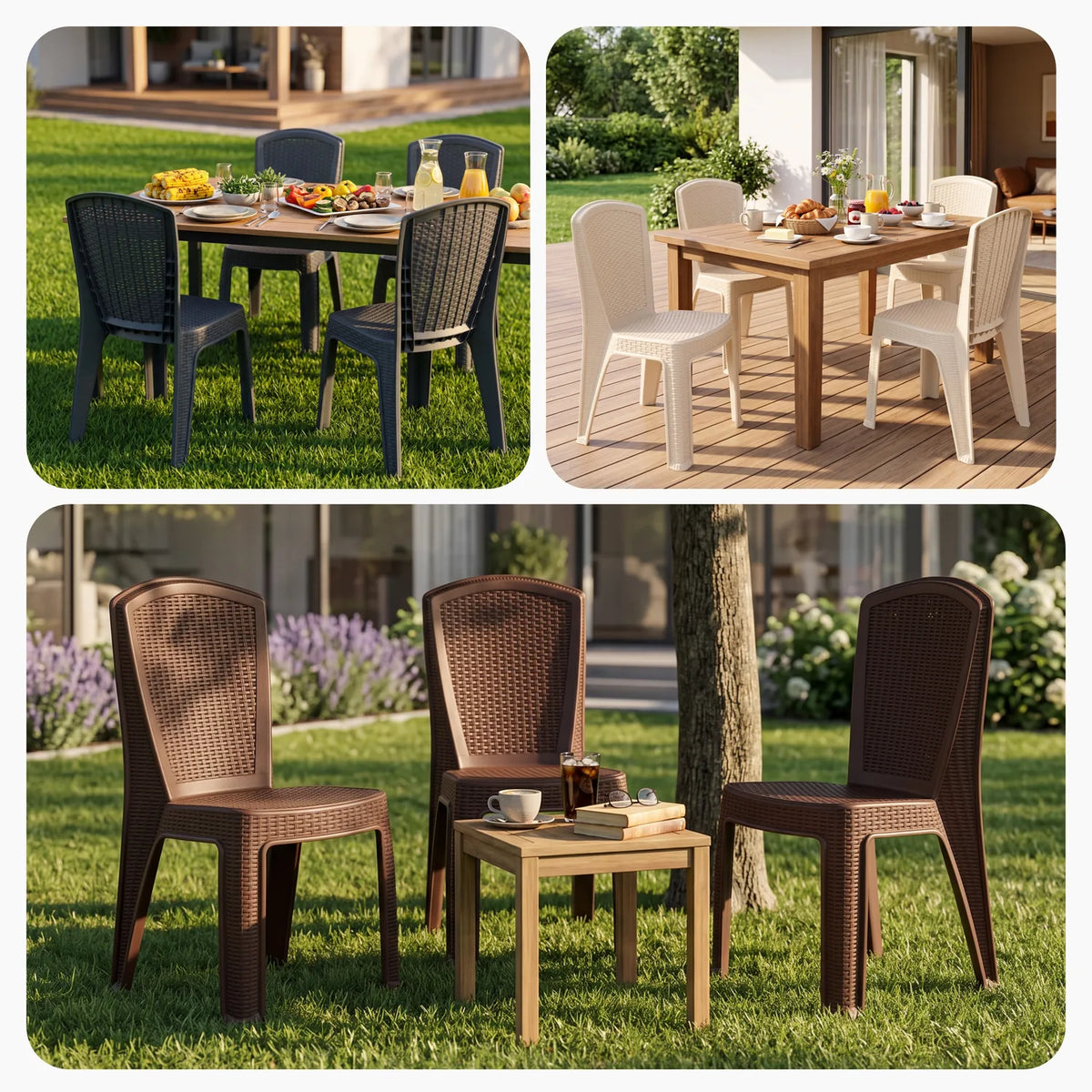 Gartenstuhl Hochlehner stapelbar wetterfest Rattan-Optik GD-0271