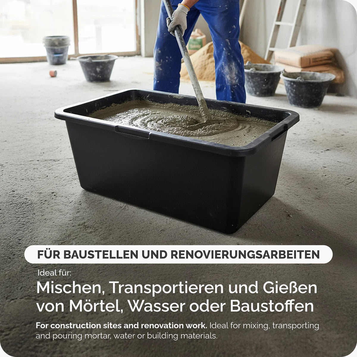 Garronda Mörtelwanne Rechteckig Mörtelkübel Kunststoffwanne – stabile Maurerkübel aus recyceltem PE Mörtelkasten für Beton, Garten oder Werkstatt GD-0169