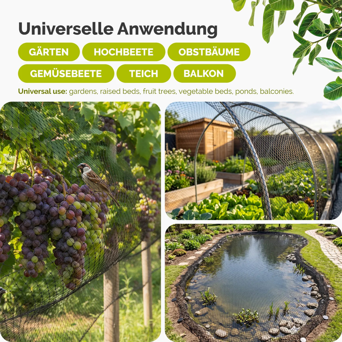 Vogelschutznetz 13 x 13 mm für Garten, Beete & Balkon GD-0195