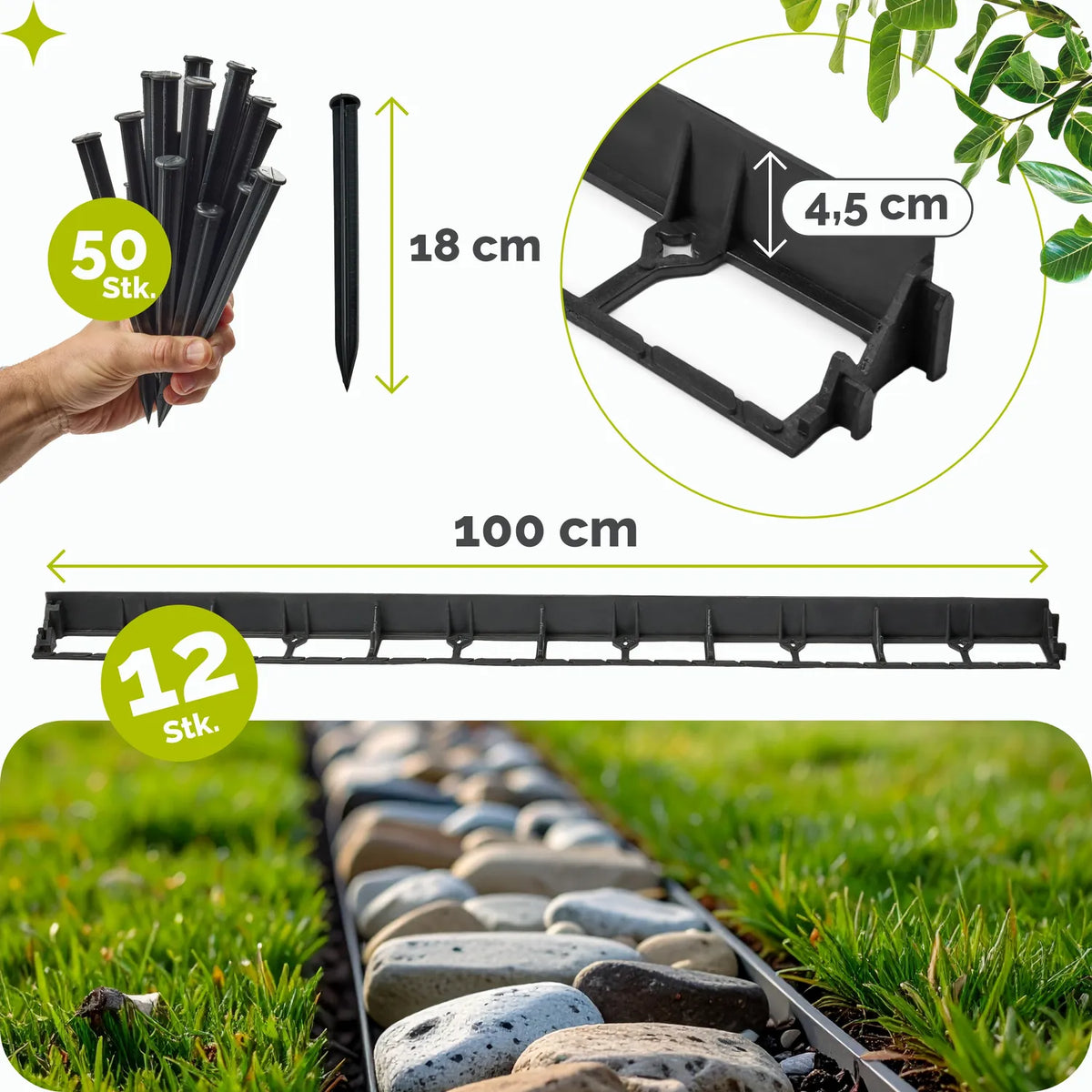#Farbe_Schwarz#Größe_12 m x 4,5 cm mit 50 Befestigungsnägel#Menge_12 Stück