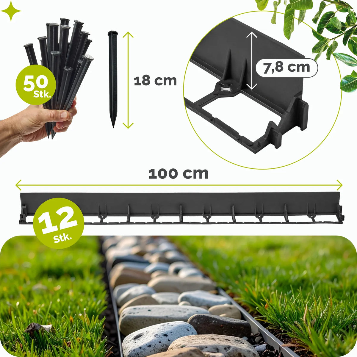 #Farbe_Schwarz#Größe_12 m x 7,8 cm mit 50 Befestigungsnägel#Menge_12 Stück