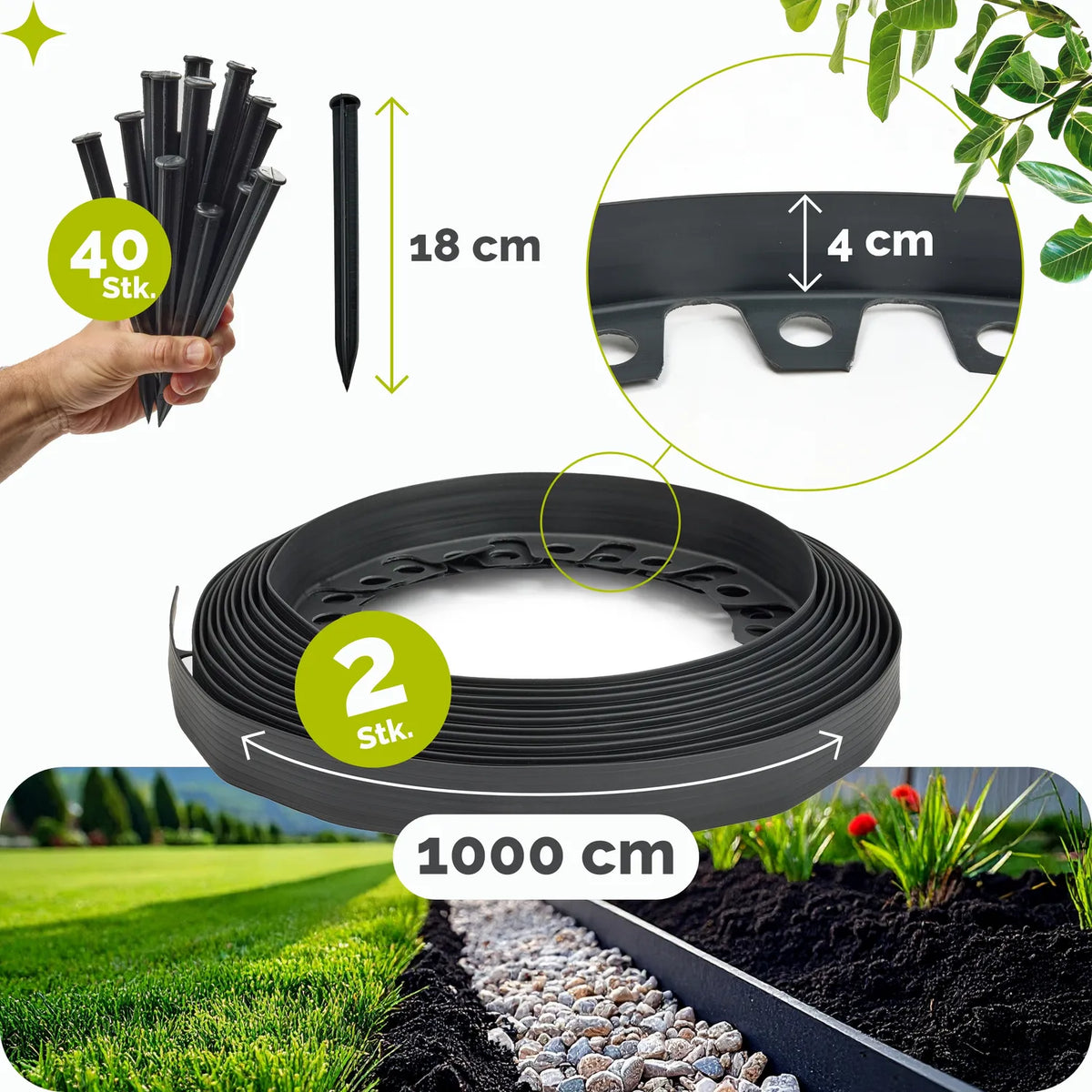 #Farbe_Schwarz#Größe_20 m x 4 cm mit 40 Befestigungsnägel