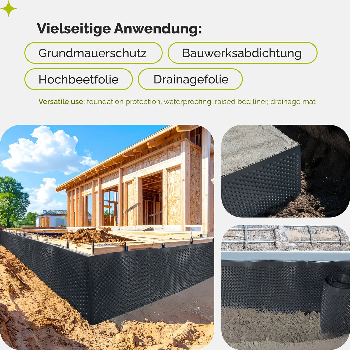 HDPE Noppenfolie zur Bauwerksabdichtung Baufolie für Mauerschutz GD-0160