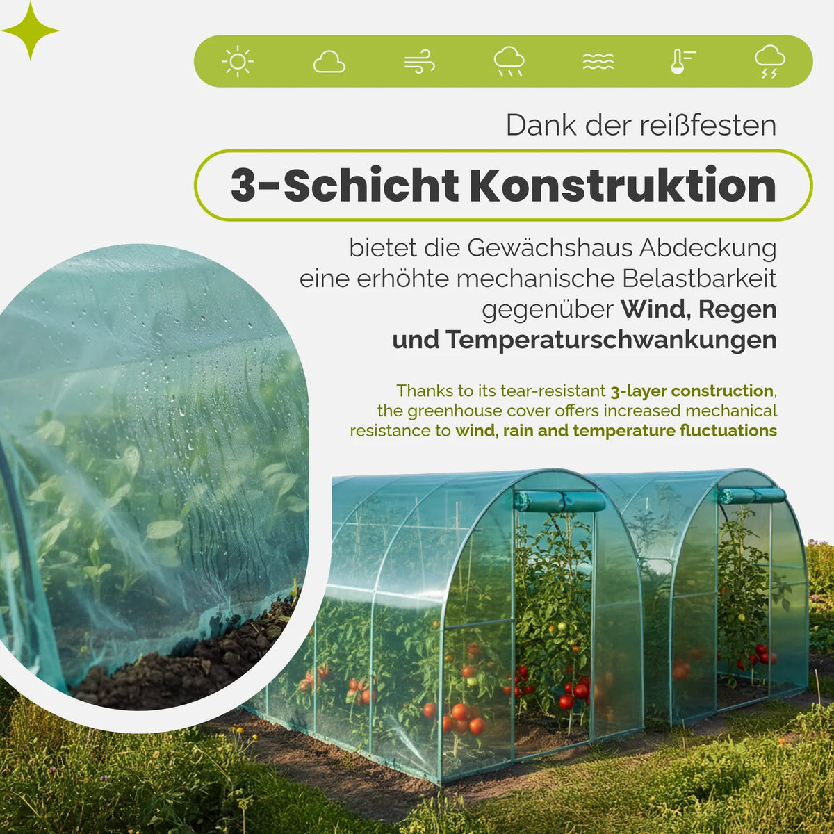 Gewächshausfolie - Reißfeste Tunnelfolie für Folientunnel & Treibhaus GD-0198