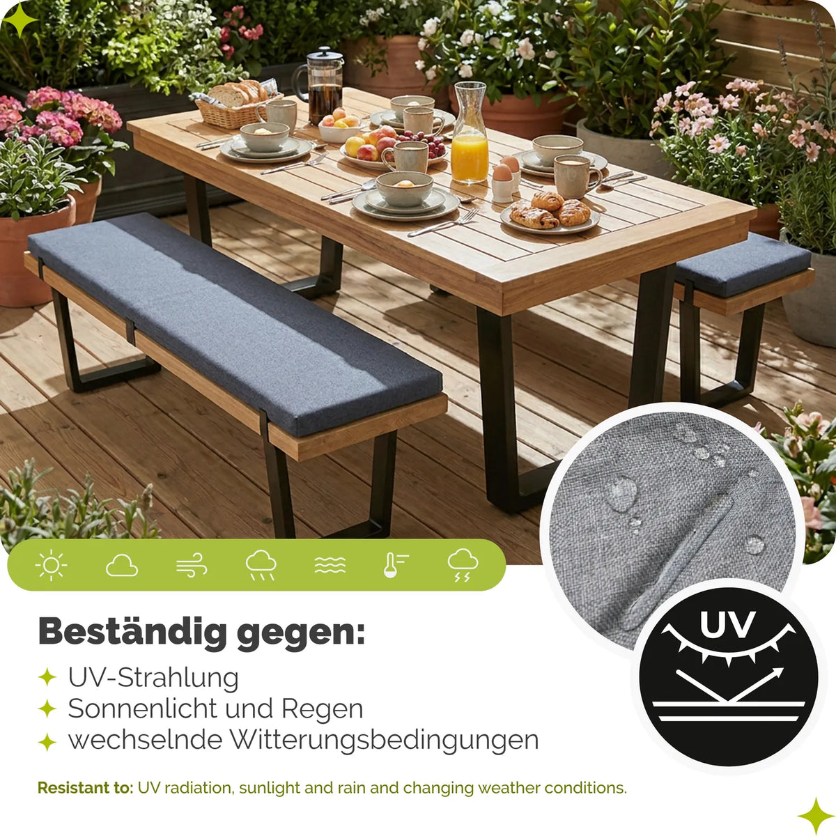 Bankauflage Outdoor 4 cm für Gartenbank 100–200 cm GD-0220