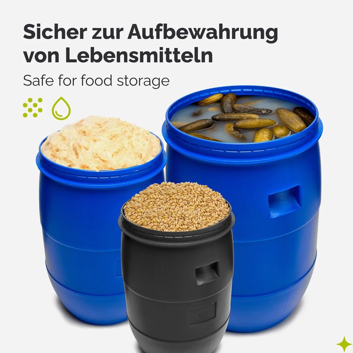 Set 2x 60 Liter Weithalsfass HDPE Lebensmittel Fass mit Deckel GD-0122