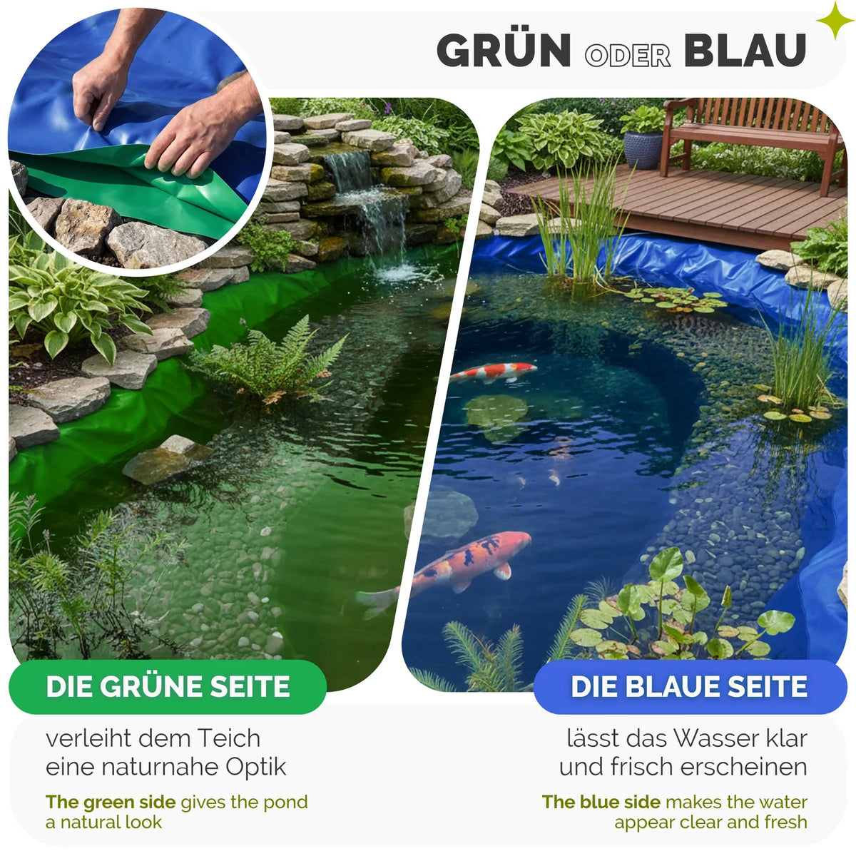 Teichfolie 0,5 mm 3-lagig UV-beständig Teichplane Blau-Grün GD-0256